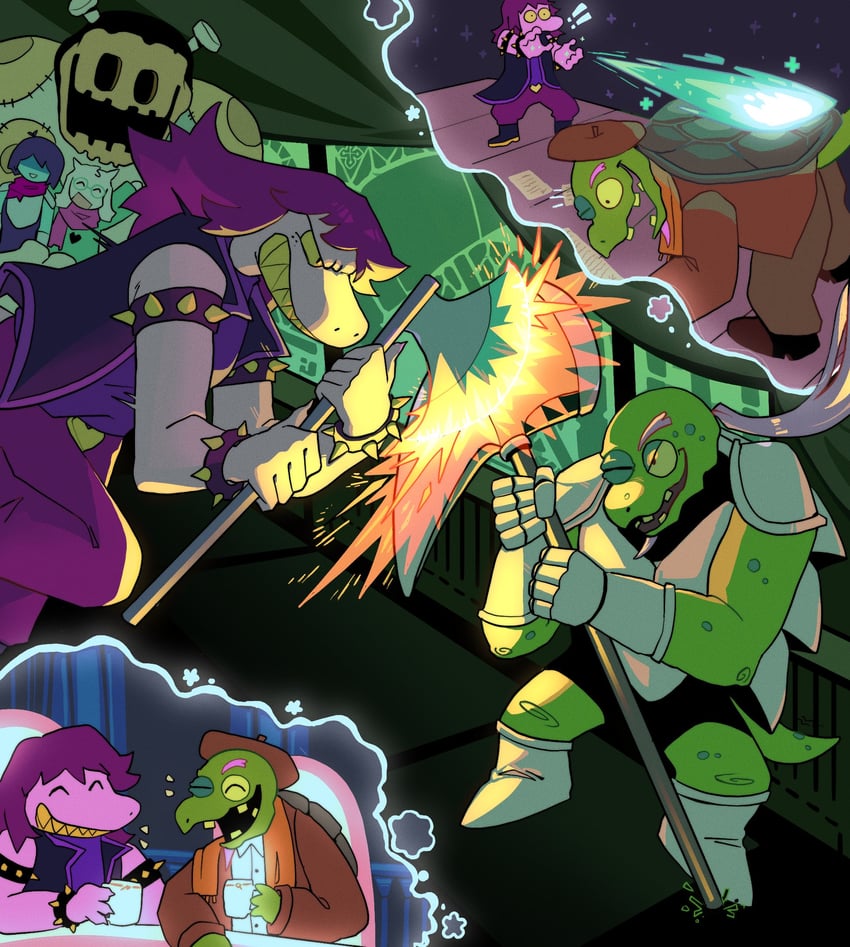 kris, asriel dreemurr, ralsei, susie, gerson, and 1 more (deltarune) drawn by hallow_ice
