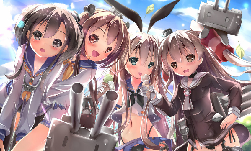 shimakaze, amatsukaze, yukikaze, rensouhou-chan, tokitsukaze, and 1 more (kantai collection) drawn by natuna_natu