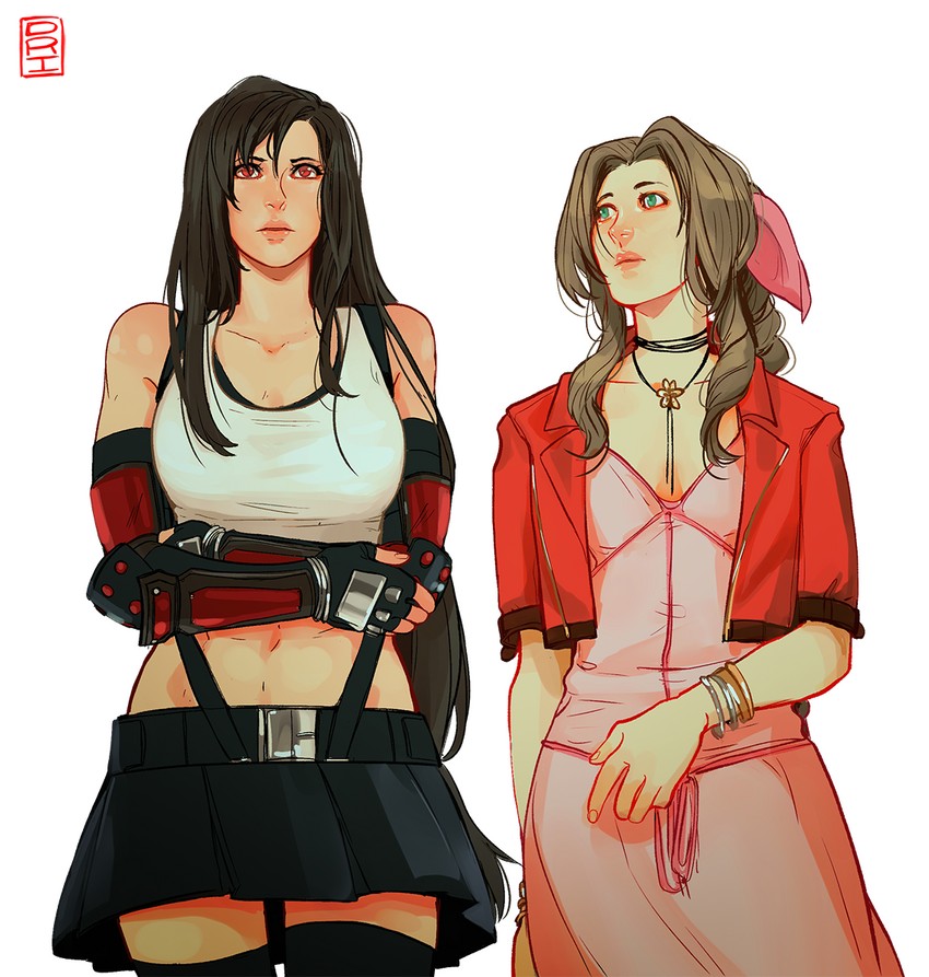 tifa lockhart and aerith gainsborough (final fantasy and 2 more) drawn by saint_dri