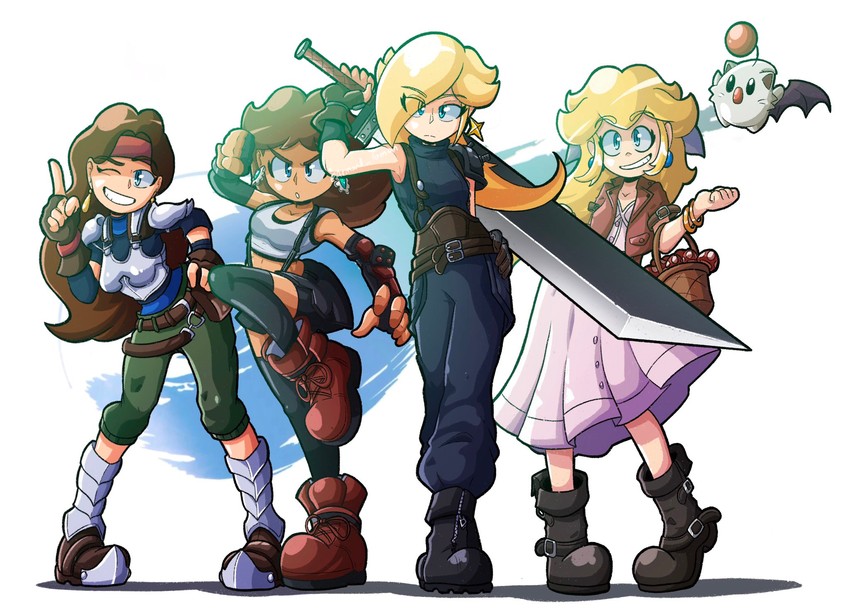 tifa lockhart, cloud strife, aerith gainsborough, princess peach, rosalina, and 5 more (final fantasy and 3 more) drawn by pringus_mcdingus