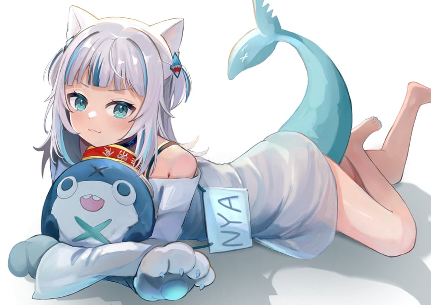 gawr gura and bloop (hololive and 1 more) drawn by samezukipng