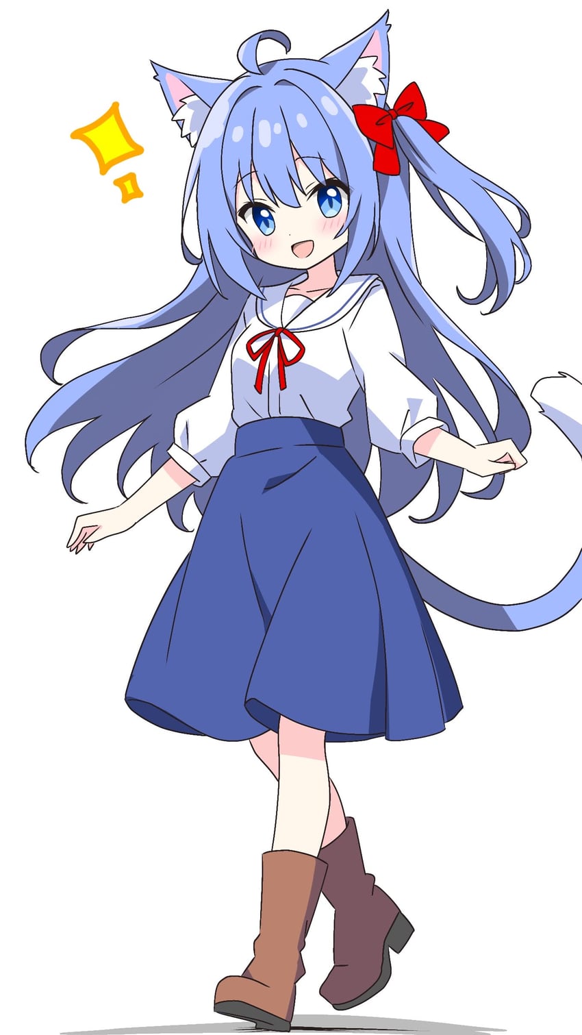 blue-haired cat girl (original) drawn by kotatsu-mazoku