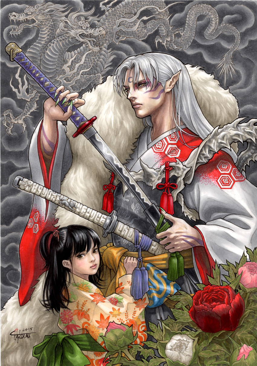 sesshoumaru, rin, and a-un (inuyasha) drawn by takumi_(marlboro)