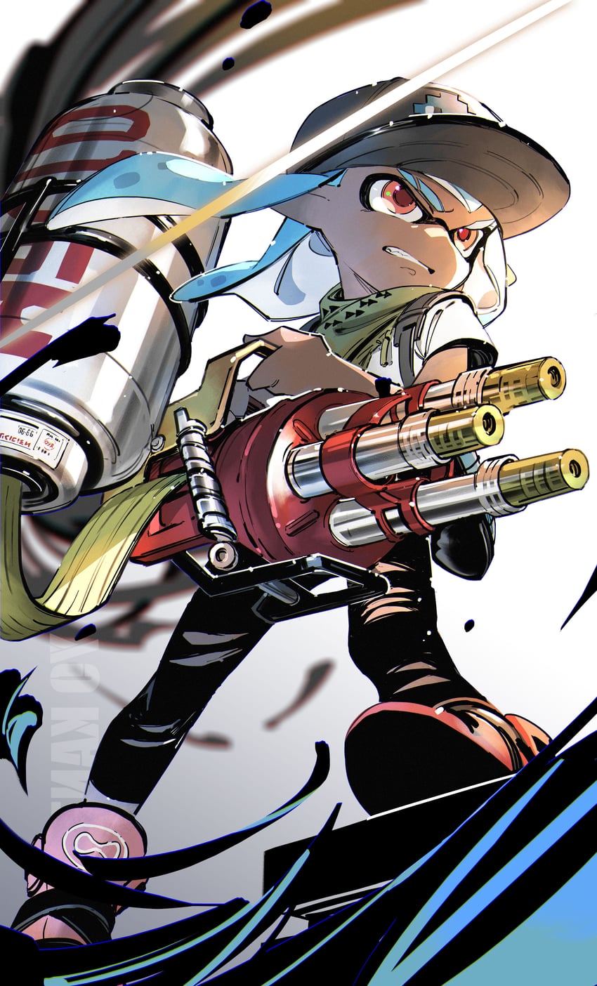inkling player character and inkling girl (splatoon) drawn by taroji