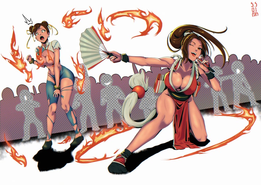 chun-li and shiranui mai (street fighter and 2 more) drawn by santiagodraws