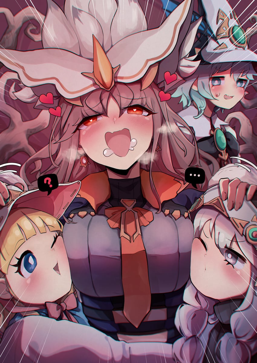 diabellstar the black witch, diabellze the original sinkeeper, astellar of the white forest, elzette of the white forest, silvy of the white forest, and 1 more (yu-gi-oh!) drawn by c_civciv