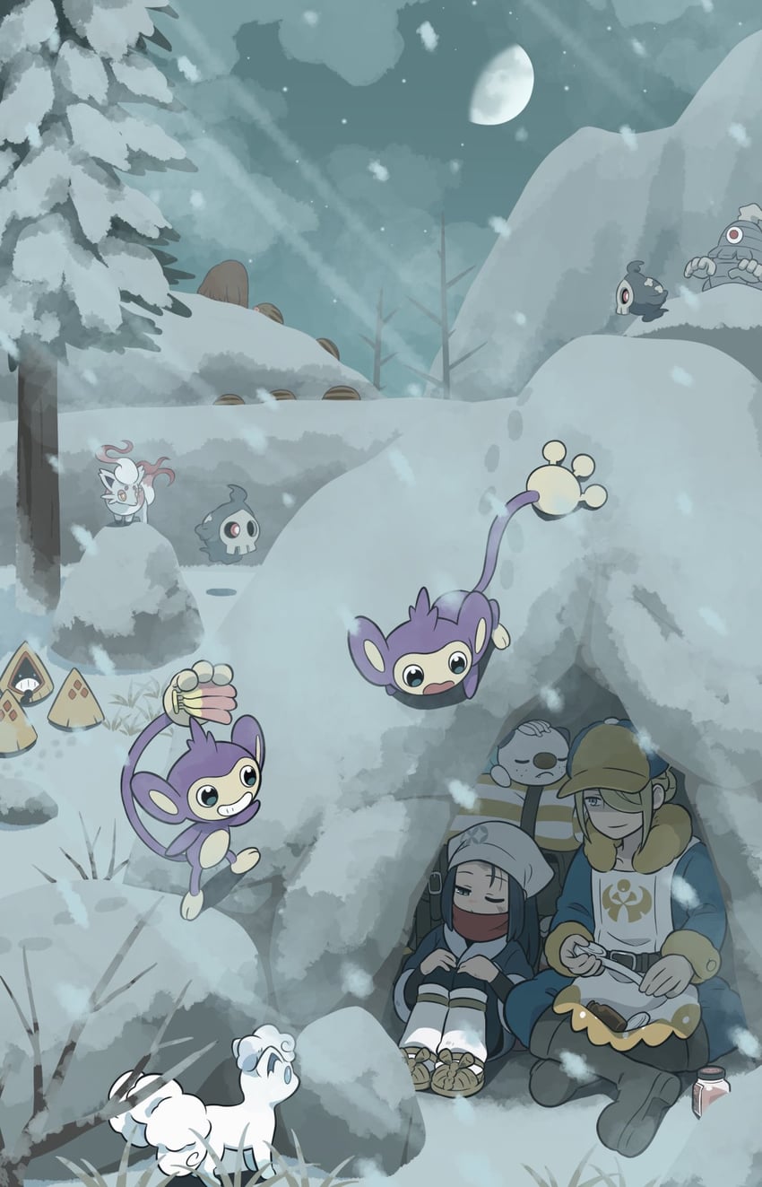 akari, oshawott, alolan vulpix, volo, hisuian zorua, and 6 more (pokemon and 1 more) drawn by shuan_420