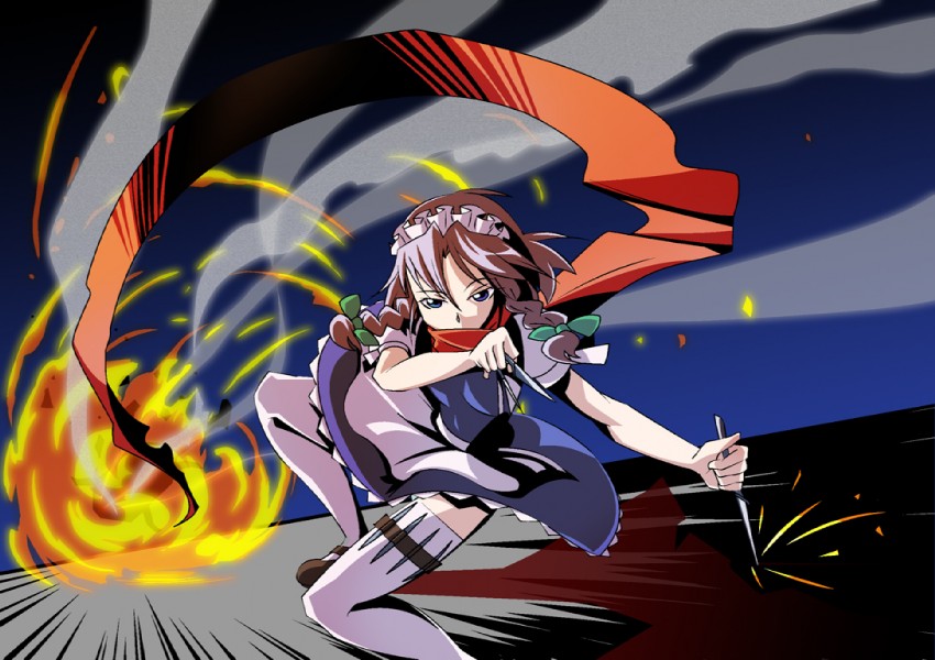 izayoi sakuya and strider hiryuu (touhou and 1 more) drawn by shokkin