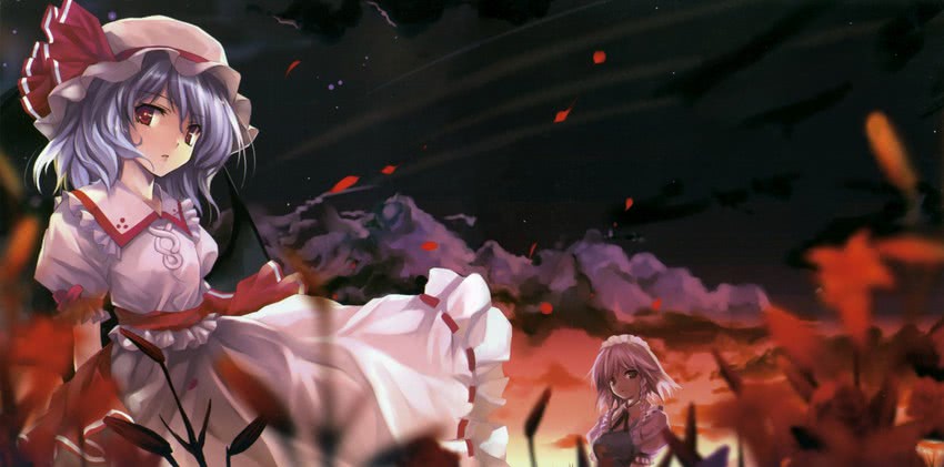 remilia scarlet and izayoi sakuya (touhou) drawn by cradle_(circle) and misaki_kurehito