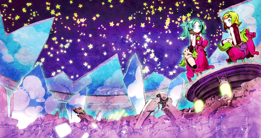 hatsune miku and gumi (vocaloid) drawn by miwa_shirow