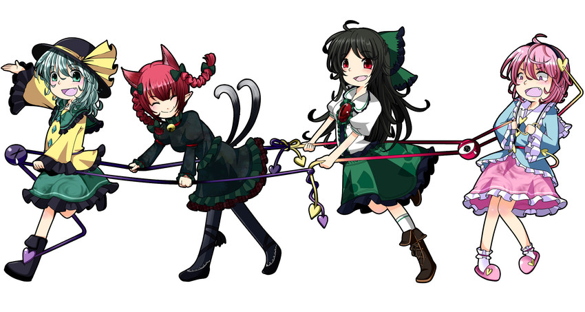 komeiji koishi, komeiji satori, kaenbyou rin, and reiuji utsuho (touhou) drawn by kayama_benio