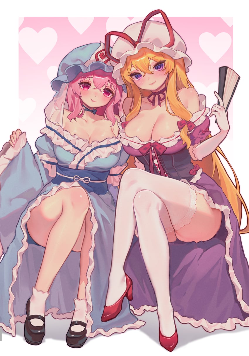 yakumo yukari and saigyouji yuyuko (touhou) drawn by qiu_ju