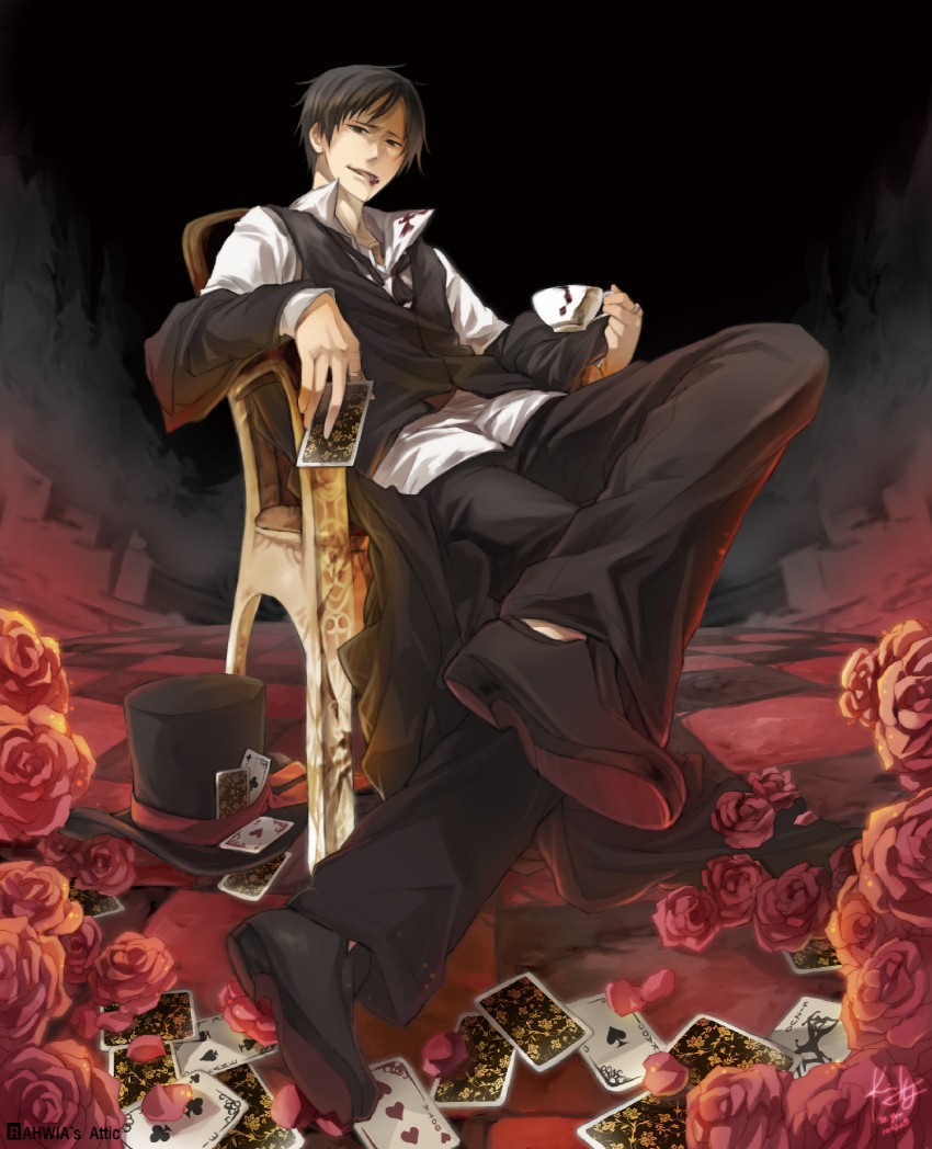 orihara izaya and mad hatter (alice's adventures in wonderland and 1 more) drawn by rahwia