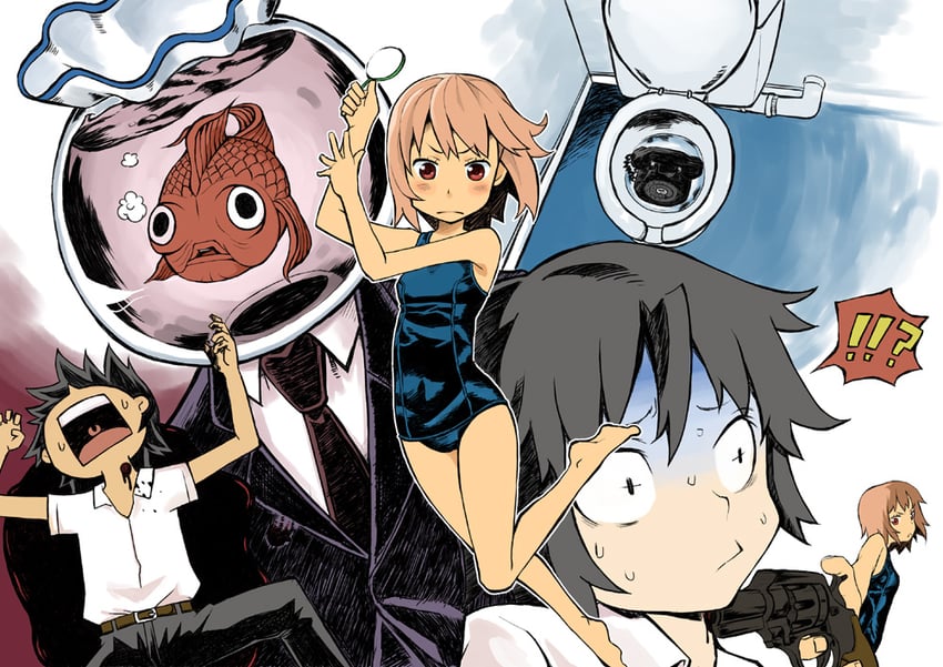 fishbowl man, ringo, and kousuke hayama (chimoguri ringo to kingyobachi otoko) drawn by neriume