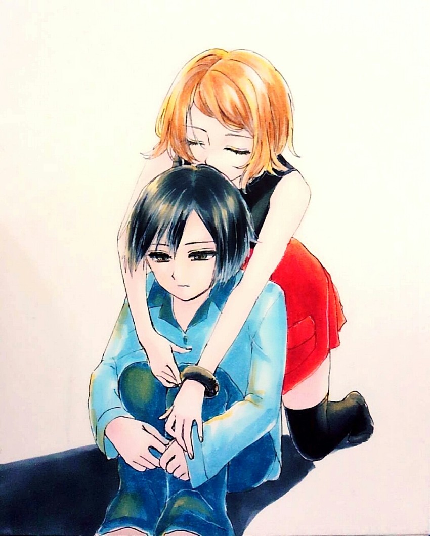 serena and calem (pokemon and 1 more) drawn by minapo