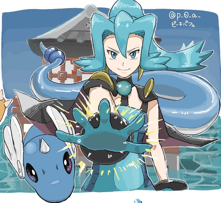 dragonair and clair (pokemon and 1 more) drawn by p_0_a