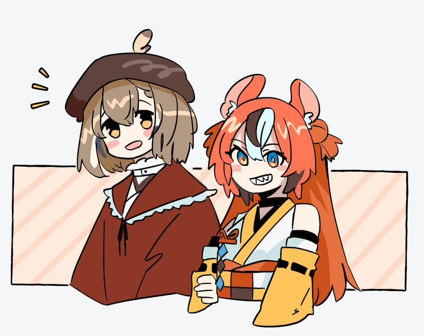 nanashi mumei and hakos baelz (hololive and 1 more) drawn by fongban_illust