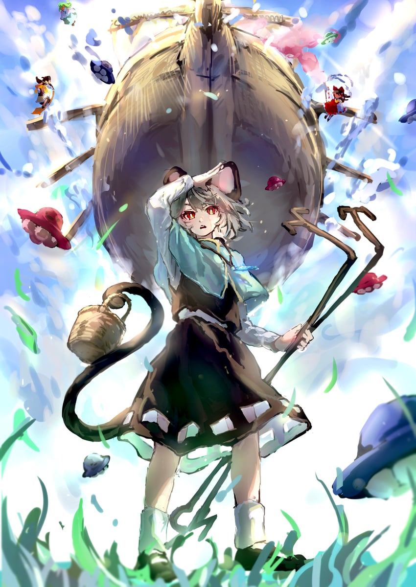 hakurei reimu, kirisame marisa, kochiya sanae, and nazrin (touhou and 1 more) drawn by tarutsu