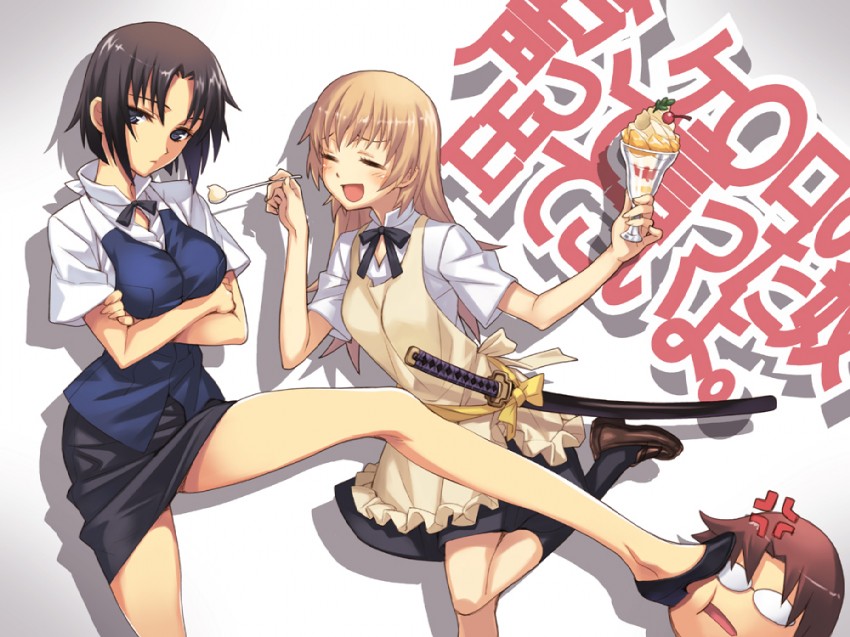 todoroki yachiyo, takanashi souta, and shirafuji kyouko (working!!) drawn by matsuryuu
