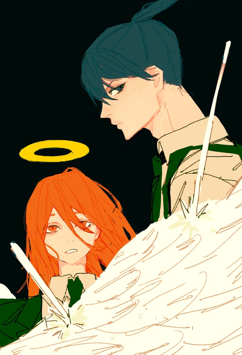 hayakawa aki and angel devil (chainsaw man) drawn by pecopecosupipi