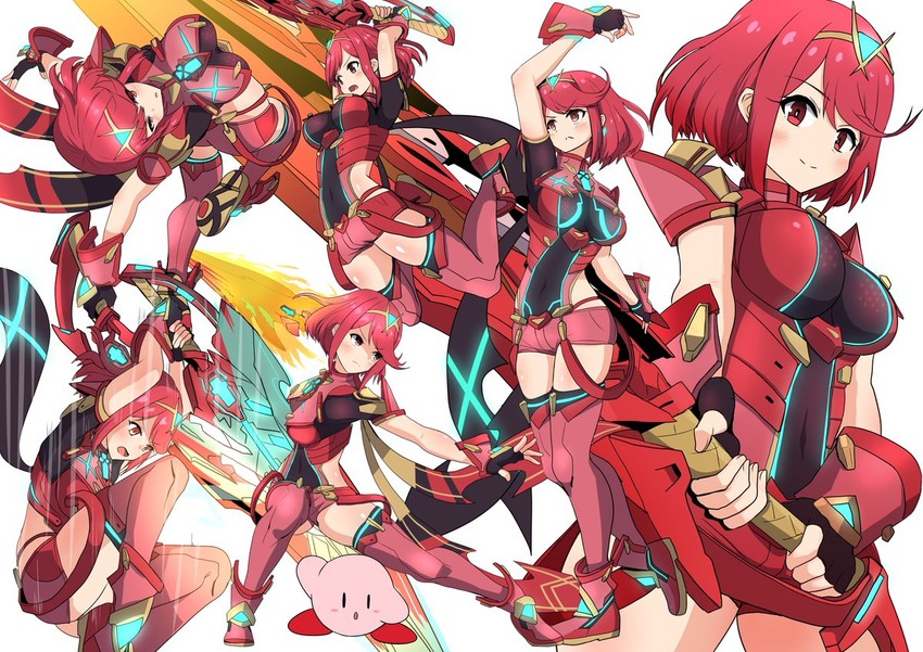 pyra and kirby (xenoblade chronicles and 3 more) drawn by asyura_kumo