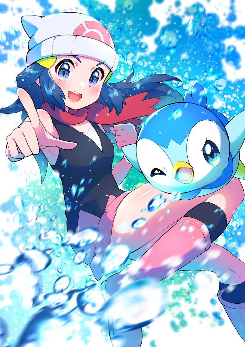 dawn and piplup (pokemon and 1 more) drawn by pon_yui