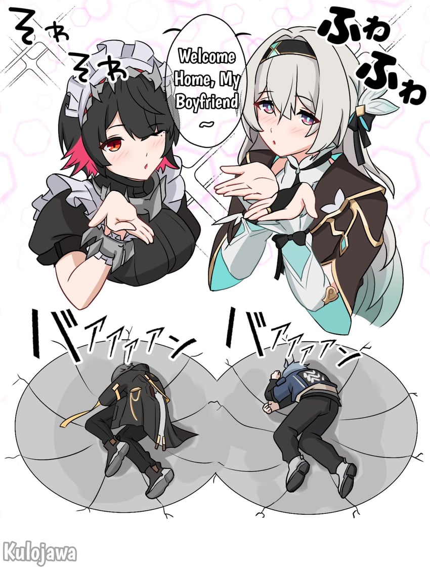 trailblazer, firefly, ellen joe, caelus, and wise (honkai and 3 more) drawn by kulojawa