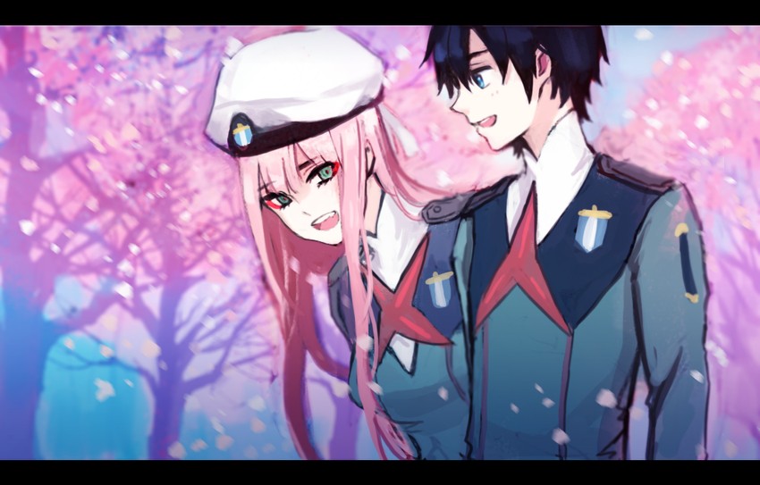 zero two and hiro (darling in the franxx) drawn by nakadai_chiaki