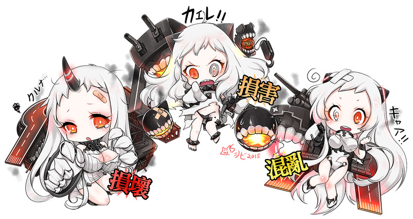 northern ocean princess, seaport princess, and airfield princess (kantai collection) drawn by shibi