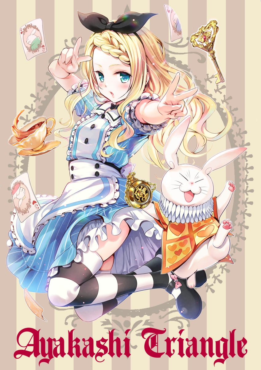 alice, white rabbit, shirogane, and tsukioka lucy (alice's adventures in wonderland and 1 more) drawn by momocchi18 and yabuki_kentarou