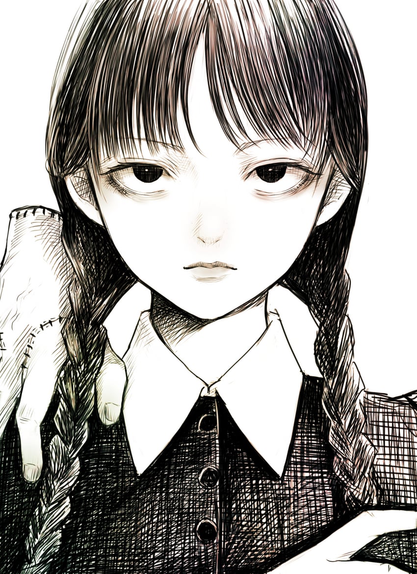 wednesday addams and thing (addams family and 1 more) drawn by disorder!