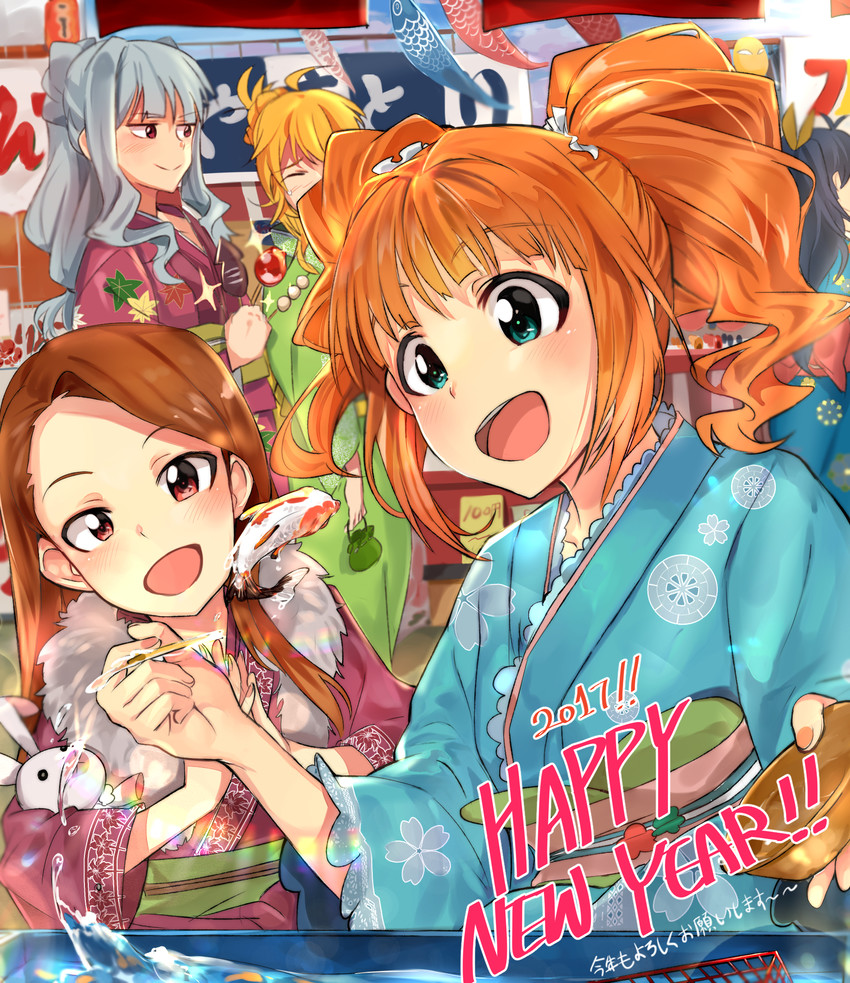 hoshii miki, shijou takane, minase iori, ganaha hibiki, takatsuki yayoi, and 1 more (idolmaster) drawn by tuxedo_de_cat