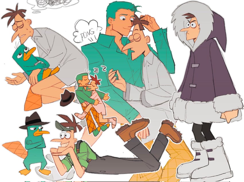 perry the platypus and heinz doofenshmirtz (phineas and ferb) drawn by chi_zhenjiao