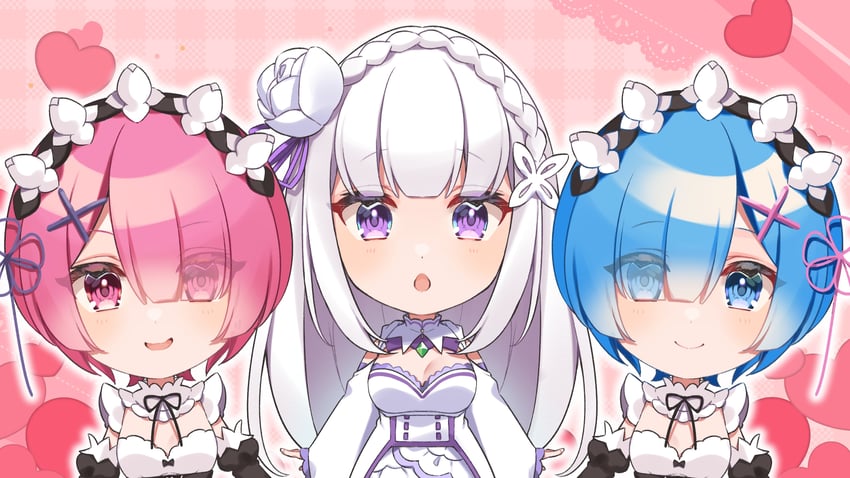 rem, emilia, and ram (re:zero kara hajimeru isekai seikatsu) drawn by anzu_1026
