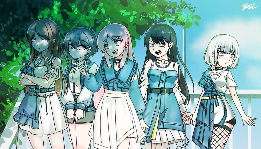 chihaya anon, nagasaki soyo, shiina taki, takamatsu tomori, and kaname raana (bang dream! and 1 more) drawn by skol16653828240