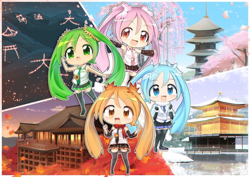hatsune miku, yuki miku, and sakura miku (vocaloid) drawn by lets0020