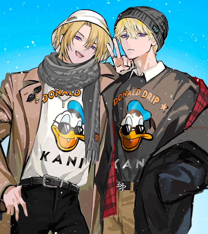 luca kaneshiro, donald duck, and sonny brisko (nijisanji and 2 more) drawn by pearl_(pe4rrrrrl)