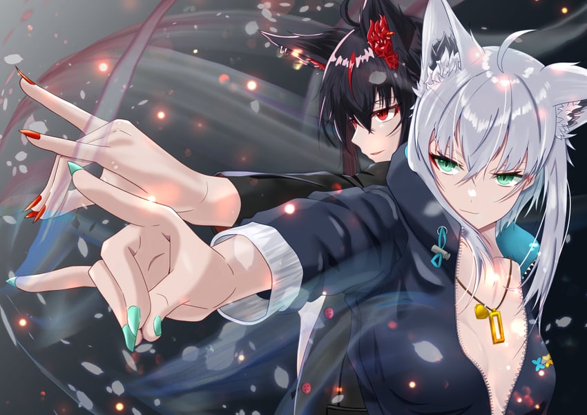 shirakami fubuki and kurokami fubuki (hololive) drawn by franziska_norma