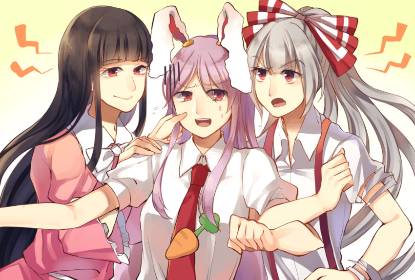 reisen udongein inaba, fujiwara no mokou, and houraisan kaguya (touhou) drawn by kaede_(mmkeyy)