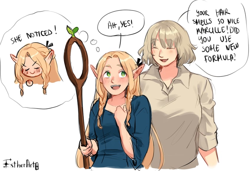 marcille donato and falin touden (dungeon meshi) drawn by estherart0