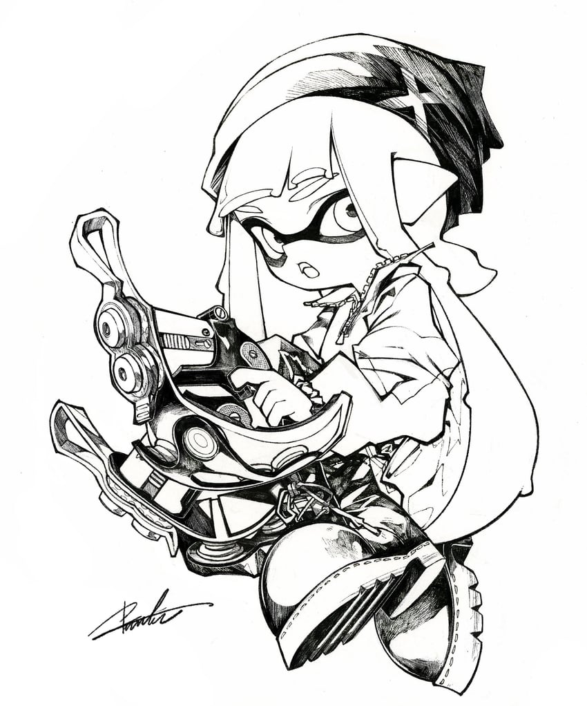inkling player character and inkling girl (splatoon) drawn by mhxbump