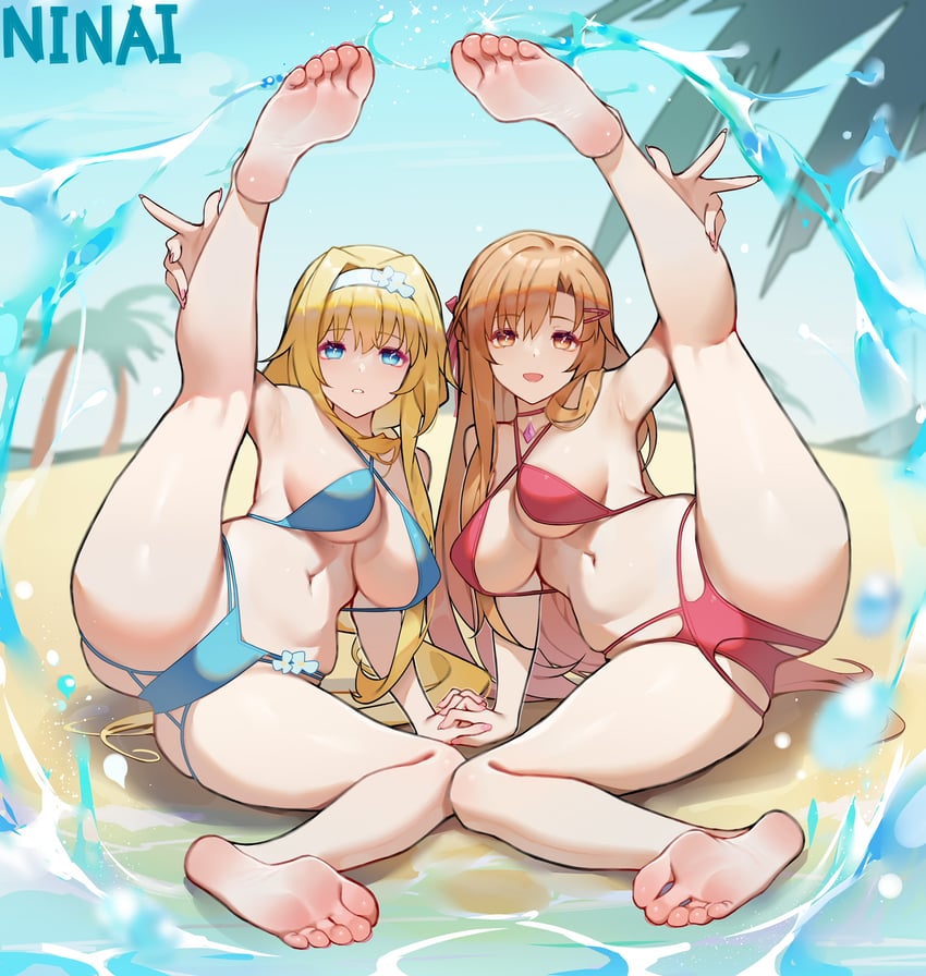 asuna and alice zuberg (sword art online and 2 more) drawn by ninai