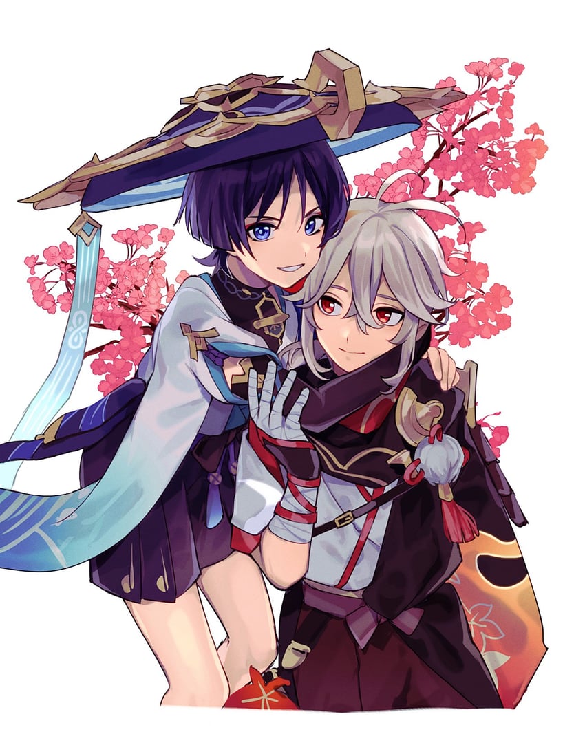 scaramouche, wanderer, and kaedehara kazuha (genshin impact) drawn by asari_(ikite_oshi)