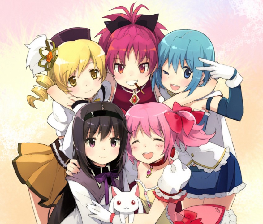 akemi homura, kaname madoka, miki sayaka, sakura kyoko, tomoe mami, and 1 more (mahou shoujo madoka magica) drawn by mimi_(ranma3049)