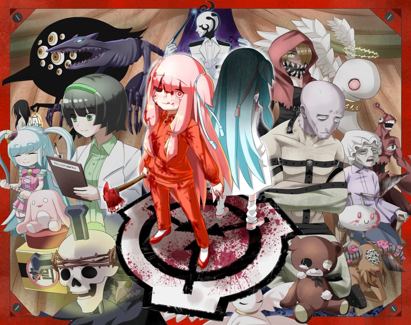 kotonoha akane, kotonoha aoi, kyoumachi seika, queen of hatred, big bird, and 15 more (project moon and 3 more) drawn by bomitto_(zundaffy)