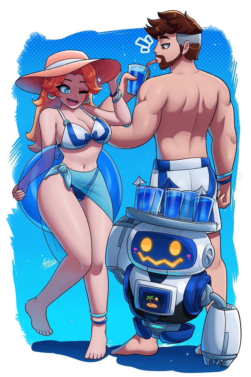 sue storm, reed richards, and h.e.r.b.i.e. (marvel and 2 more) drawn by axlhearts