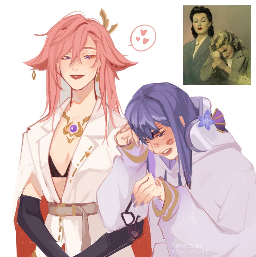 raiden shogun and yae miko (genshin impact) drawn by peachyyuri