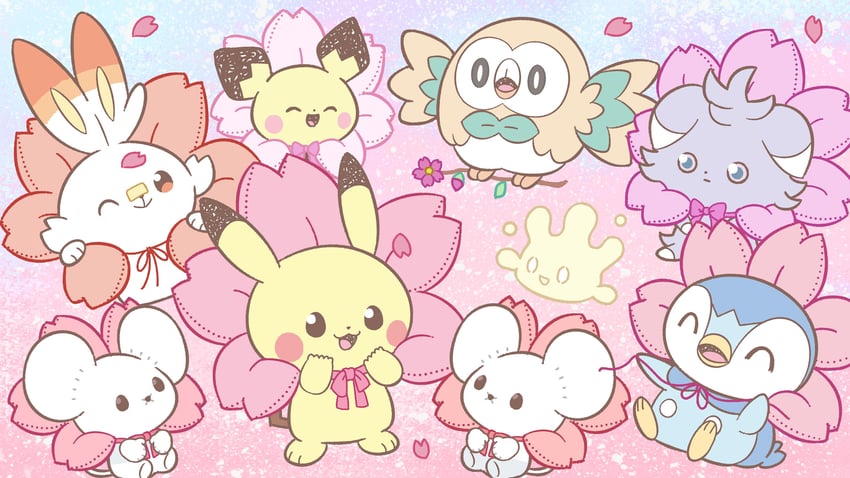 pikachu, rowlet, piplup, scorbunny, pichu, and 3 more (pokemon)