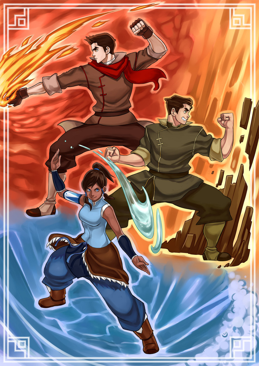 korra, bolin, and mako (avatar legends and 1 more) drawn by rich_s
