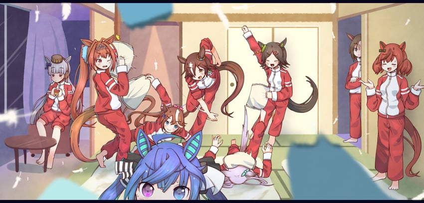 gold ship, daiwa scarlet, mejiro mcqueen, tokai teio, nice nature, and 4 more (umamusume) drawn by rakugakiraid